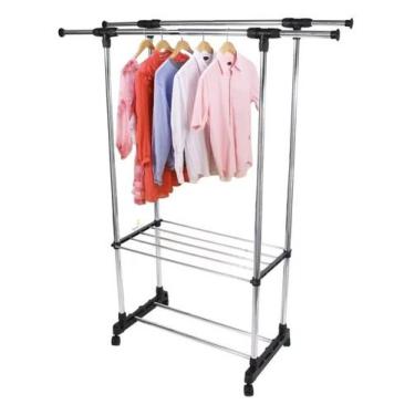 Imagem de Arara Cabideiro Duplo Sapateira Regulável em Aço Inox - Topen Home