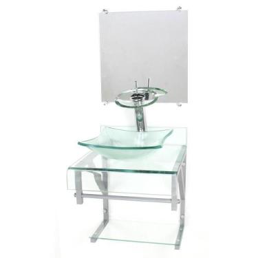 Imagem de Gabinete Vidro 40Cm Banheiro Curvado Duplo Pc Cuba Quadrada - Cubas E 