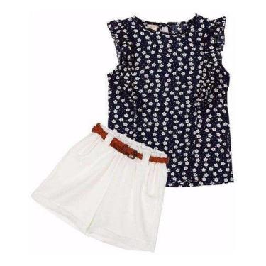 Imagem de Conjunto Social Infantil Short + Cinto + Blusa - anjo da mamãe, Branco