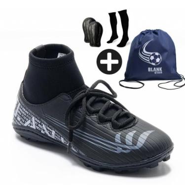 Imagem de Kit Chuteira Society Botinha Blank com Meião, Caneleira e Mochila PTBC