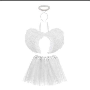 Imagem de Fantasia anjinha Asa de anjo Branca ou Preta Saia de tule e tiara de a