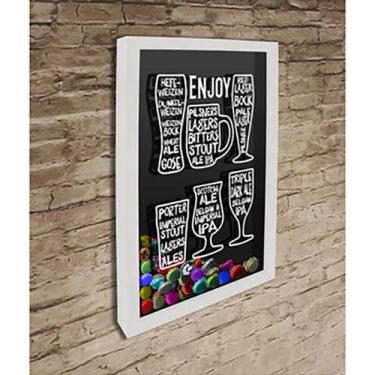Imagem de Quadro Porta Tampinhas Drink Good Beer  - Quadro Novo, Branco, 37x52