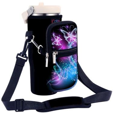 Imagem de icolor Bolsa de transporte para Stanley Flip Straw Tumbler de 590 ml Stanley IceFlow, suporte para garrafa de água com alça de ombro, bolsa tiracolo de neoprene, bolsa tiracolo Stanley IceFlow com
