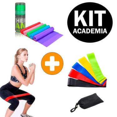 Imagem de Kit Faixas Elásticas Mini Band + Elástico para Fisioterapia Pilates e 