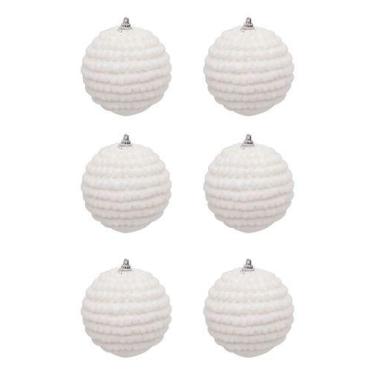 Imagem de Kit 6 Bolas De Natal Brancas Brilhantes 8 Cm - Cromus, Branco