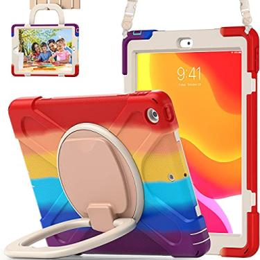 Imagem de Capa para iPad 10.2 2020 iPad 8ª geração/2019 iPad 7ª geração, capa infantil resistente à prova de choque com protetor de tela, suporte giratório/suporte para lápis/alça de transporte para iPad 10,2 polegadas - Vermelho colorido