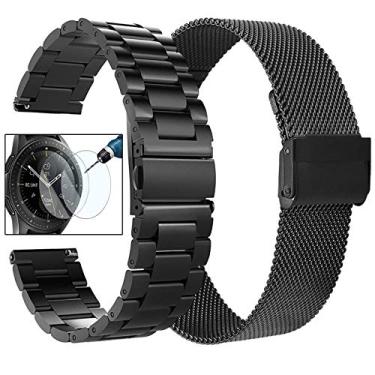 Imagem de Koreda Compatível com Samsung Galaxy Watch 46 mm (2019)/Galaxy Watch 3 45 mm/Gear S3 Frontier/Classic Bands Sets, pulseira de metal de aço inoxidável de 22 mm + pulseira de substituição de alça de malha para Samsung Gear S3