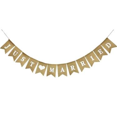 Imagem de Shimmer Anna Shine Just Married Banner de serapilheira decorações de festa de casamento adereços de fotografia de fundo