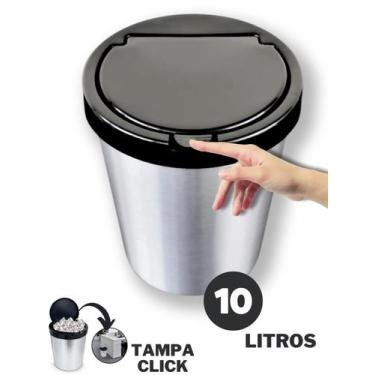 Imagem de Lixeira C/ Tampa Click Cesto 9 Litros / 10 Litros Tipo Inox Prata Cozi