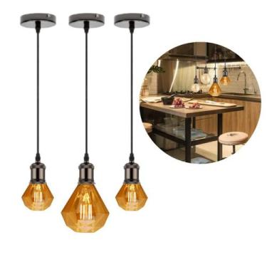 Imagem de Kit 3 Pendentes Vintage Retro Metal 1M Lâmpadas Formato - Ds/Cbc