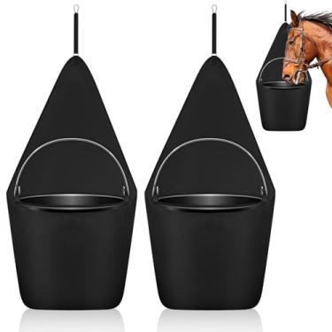 Imagem de Paterr 2 peças de saco de alimentação para cavalos Suporte de balde de reboque preto adequado para balde de água de 5 galões acessórios de reboque de cavalo 600d poliéster organizador de reboque de