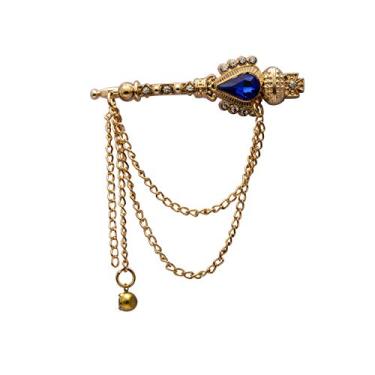 Imagem de A N KINGPiiN Broche de lapela masculino dourado com pedra azul e corrente de pendurar broche formal para chave, acessórios masculinos, Metal