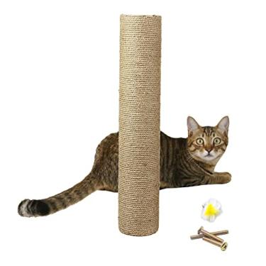 Imagem de Poste de reposição de sisal de madeira natural de 61 cm para arranhador de torre de escalada grande de 9 cm de diâmetro, mastro de árvore de gato faça você mesmo para extensão de brinquedo