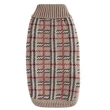Imagem de Suéter de malha xadrez bege para cães grandes, casaco quente para gatos, roupas de inverno para animais de estimação para clima frio, GG (GG) 51 cm de comprimento nas costas
