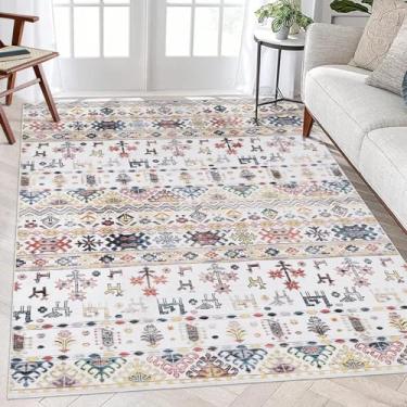 Imagem de WESTLOOM Tapete de área 9x12 Tapete Boho envelhecido Vintage Tribal Medalhão Grande Tapete Antiderrapante Lavável Tapete Destaque para Sala de Estar Sala de Jantar Escritório, Amarelo/Cinza