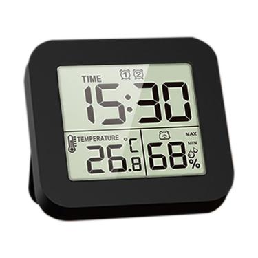 Imagem de Termômetro de Ambiente, Tela LCD Multifuncional para Mesa, Termômetro Digital Interno, Monitor de Temperatura e Umidade Com Relógio, Conversão de 12/24 Horas para Casa (Preto)