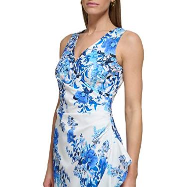 Imagem de Eliza J Vestido floral feminino, estilo midi estampado, sem mangas, gola V, Marfim Multi, 44