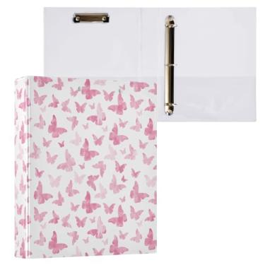 Imagem de Fichário em aquarela com 3 anéis de borboleta rosa feminino, fichário decorativo de 3,8 cm, com prancheta e 3 bolsos transparentes, comporta 200 folhas de papel tamanho A4, fichários à prova d'água