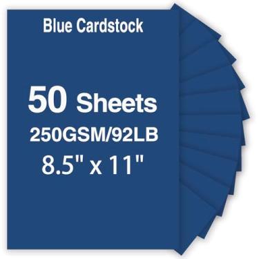 Imagem de Blue Paper, KTFNOMES 50 folhas de cartolina azul, 21 x 27 cm, papel para impressora de cartolina de 250 g/m² para Natal, Halloween, convites, artesanato, cartões DIY, álbuns de recortes e impressão de