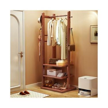 Imagem de Cabide de pé cabide de madeira maciça, cabide de pé para entrada, apartamento pequeno, prateleira multicamada economizadora de espaço, prateleira de armazenamento de roupa para quarto cabide de pé (Wa