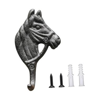 Imagem de MYCENSE Cabide de parede simples com cabeça de cavalo, fácil instalação, organizador de armazenamento de salas de arreios decorativos, gancho para chapéu, Marrom