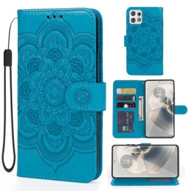 Imagem de Bohefo Capa para Motorola Edge 50 Pro, capa carteira Motorola Edge 50, capa de couro mandala, flip com suporte para cartão de crédito, suporte para celular para Motorola Edge 50 Pro 5G azul