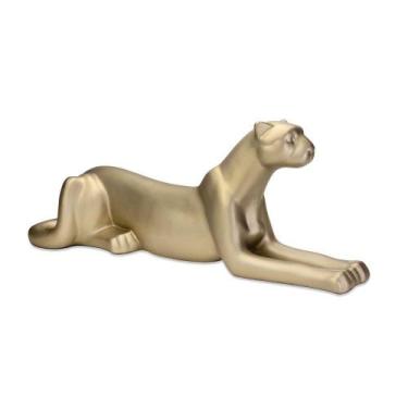 Imagem de Escultura Decorativa Onça Deitada Ouro Velho Fosco 17,5x52x13 Cm - D'r