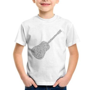 Imagem de Camiseta Infantil Violão Notas Musicais - Foca na Moda, Branco, 14