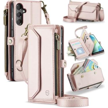 Imagem de Strapurs Capa tipo carteira transversal compatível com Samsung Galaxy A16 5G com bloqueio de RFID, couro PU, alça de ombro magnética, bolso com zíper, capa para celular adequada para Galaxy A16 de 6,5