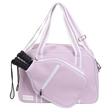 Imagem de Remobia Hicol Bolsa De Ombro Esportiva Feminina De Couro Pu Roxo, Bolsa De Ginástica, Bolsa De Viagem Para Pickleball, Bolsa Tote Para Pickleball Com Bolso Frontal Para 2 Raquetes, Bolsos Internos P