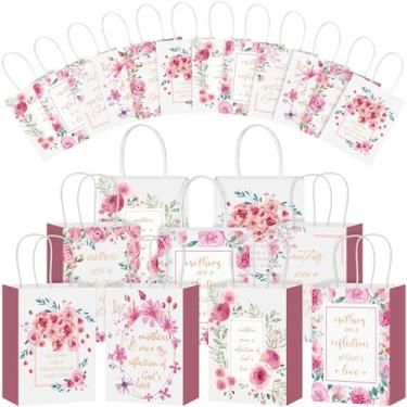 Imagem de Mooliwe 24 peças de sacos de presente religiosos para o Dia das Mães 21,8 cm, sacos de papel de flores em aquarela com alças, presentes cristãos para o dia das mães, avós, lembrancinhas de festa