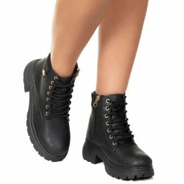 Imagem de Coturno Feminino Tratorado Salto Baixo Delicado - classek, Preto, 36