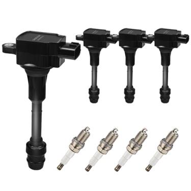 Imagem de GAGOLCAR Pacote de bobinas de ignição OEM UF350 22448-8H315 e velas de ignição (conjunto de 4) compatível com Nissan Altima Sentra X-Trail L4 2.5L 2002-2006, C1398 5C1395
