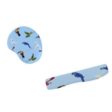 Imagem de Kit Mouse Pad E Apoio Teclado Ergonômico Araras Coloridas