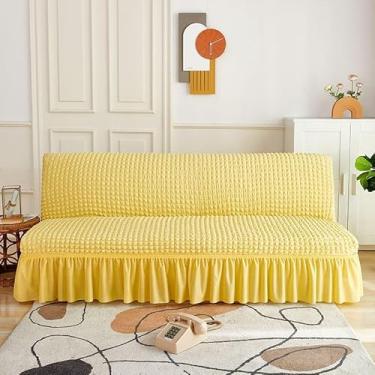 Imagem de Capa de futon sem braços com saia de babados, sofá-cama futon altamente elástica(Yellow,Small (120-150cm))