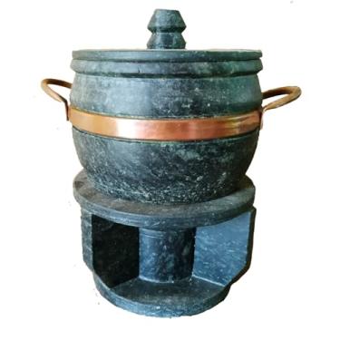 Imagem de Kit Fondue Para Queijo E Chocolate Em Pedra Sabão 500ml Panela e Fogareiro