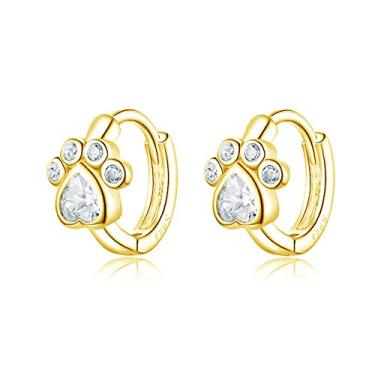 Imagem de Brincos de argola CZ fofos com estampa de pata de gato para mulheres, meninas, prata esterlina, chique e delicado, para animais de estimação, amantes do sono, pequenos aros, delicados presentes hipoalergênicos, para filha, 8 mm