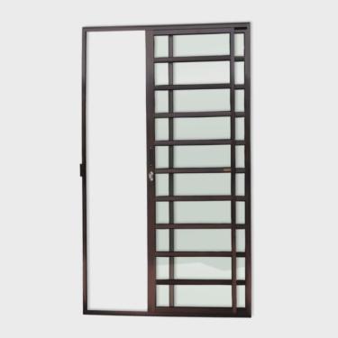 Imagem de Porta de Alumínio de Correr 210x120cm 2 Folhas com Travessa e Vidro Liso Corten Super Brimak