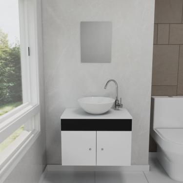 Imagem de Gabinete Armário para Banheiro com Pia Cuba 60cm Balcão Suspenso