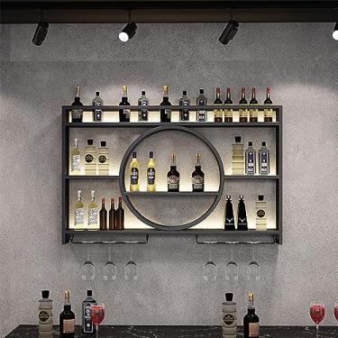 Imagem de Prateleiras de bar de metal para vinho, armazenamento de cozinha montado na parede com suporte para copo de vinho, prateleira de licor, minibar, garrafa de licor, prateleira de exibição para cozinha,