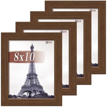 Imagem de VCK Conjunto de 4 porta-retratos 20 x 25 - marrom, moldura de madeira com qualidade de galeria, borda de 2,9 cm de largura, acrílico polido, exibição vertical ou horizontal de parede e mesa para foto