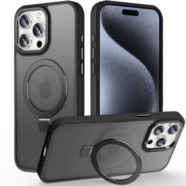 Imagem de Caselovely Capa magnética para iPhone 15 Pro Max com suporte invisível, [proteção contra quedas de 3 pés] [toque aveludado] Capa de telefone fina translúcida fosca traseira à prova de choque para