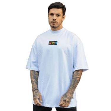 Imagem de Camiseta Oversized Gola Alta Borracha Colorida Streetwear Confortavel Masculina Branco-Masculino