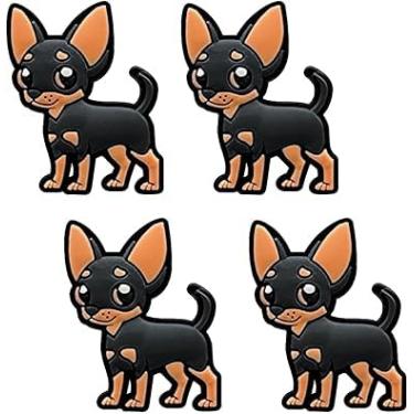 Imagem de Newbloam Pingentes de sapato de cachorro chihuahua preto; pingentes de chihuahua pretos para decoração de sapatos de tamanco fofos para filhotes de animais de estimação para crianças e adultos