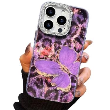 Imagem de I-MGAE-IN-AR Capa compacta para iPhone 14 Pro Max com design de borboleta, moldura de proteção de lente de câmera de diamante 3D, capa protetora de TPU macia e macia à prova de choque para mulheres