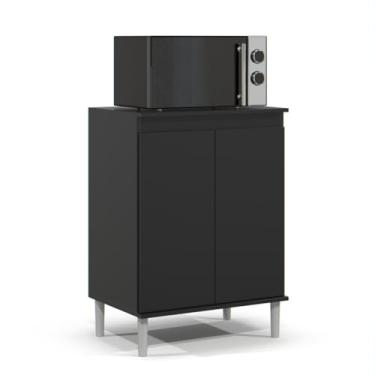 Imagem de Balcão para Cozinha 2 Portas com Prateleira Interna Suporte Microondas (PRETO)