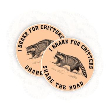 Imagem de (Pacote 2) Adesivos de para-choque I Brake for Critters, adesivo engraçado fofo de guaxinim, decalques de vinil à prova d'água para carro, caminhão, van, adesivos fofos para adultos (laranja)