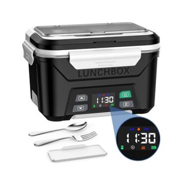 Imagem de EAST OAK Lancheira elétrica sem fio para adultos, lancheira aquecida alimentada por bateria com aquecimento automático, lancheira grande com aquecimento automático de 5,5 xícaras, sem fio, com divisor