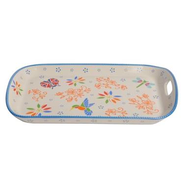 Imagem de Bandeja de servir Temp-Tations com alças no jardim – Bandejas grandes de mesa de café de 40,6 cm, travessa de cerâmica para otomana, travessas decorativas para decoração de casa, bar, jantar, balcão