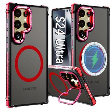 Imagem de ZOEII Capa ultra magnética para Samsung Galaxy S24 com suporte para câmera, [compatível com MagSafe], capa magnética fina à prova de choque para Samsung Galaxy 24 Ultra capa vermelha